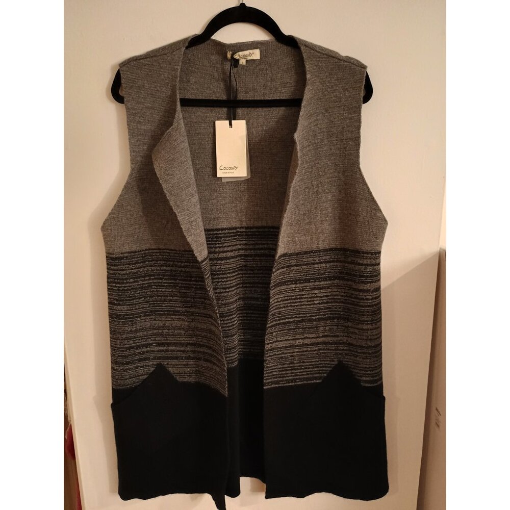 Cocogio Womens Large Wool Blend Open Front Sweater Vest Shacket Cardigan Italy